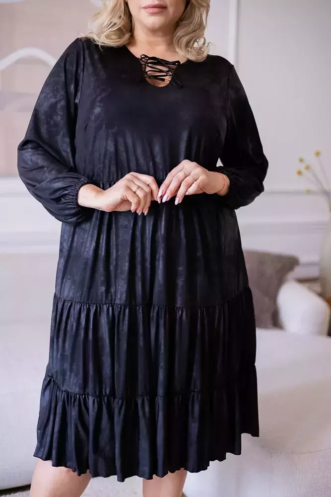  Czarna Sukienka z wiązanym dekoltem LENTI