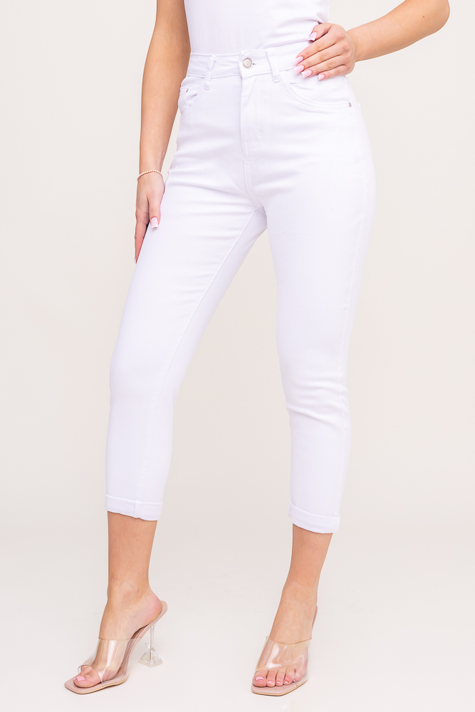 Białe Spodnie jeansowe z paskiem KALIAMO