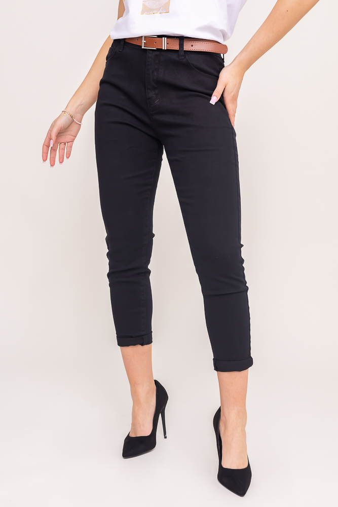 Czarne Spodnie jeansowe z paskiem SENTURIO