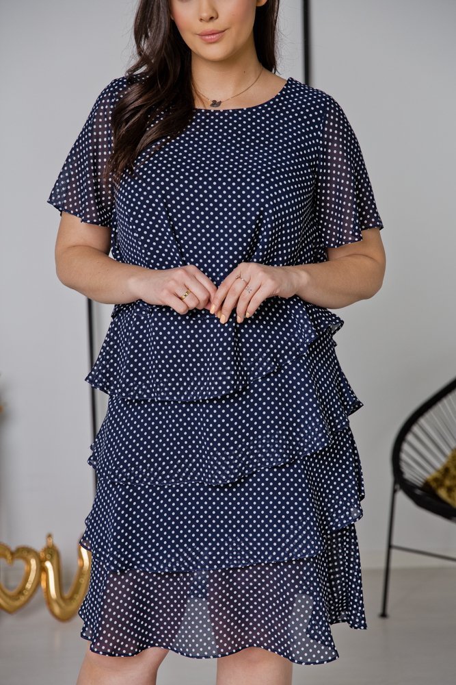 Granatowa Sukienka ORINA Plus Size w groszki 